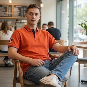 Peter England Vibrant Orange Polo with Navy Accents